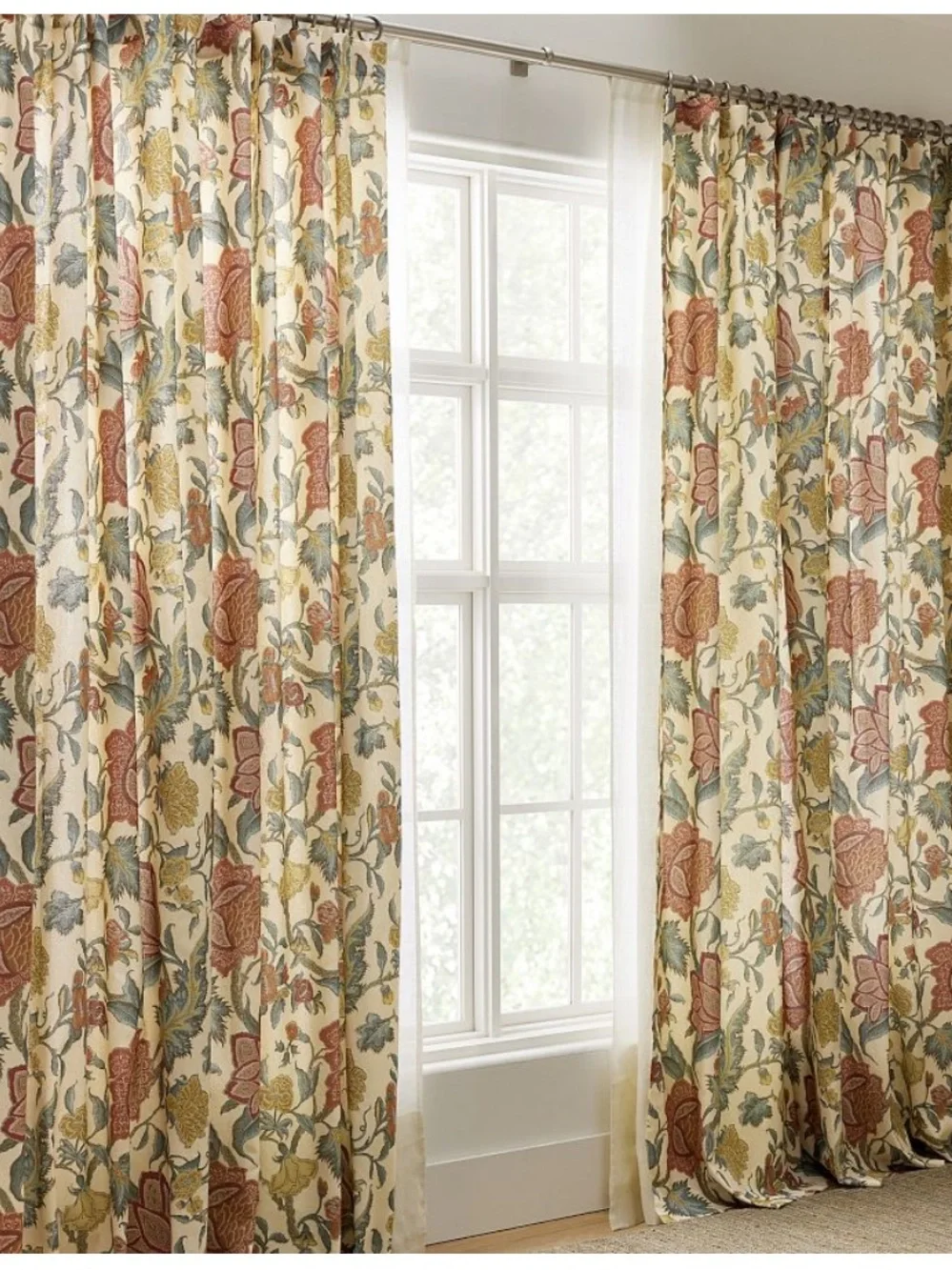 Pottery Barn Cynthia Palampore Linen Cotton Set of 2 Printed Curtains 50x84”
